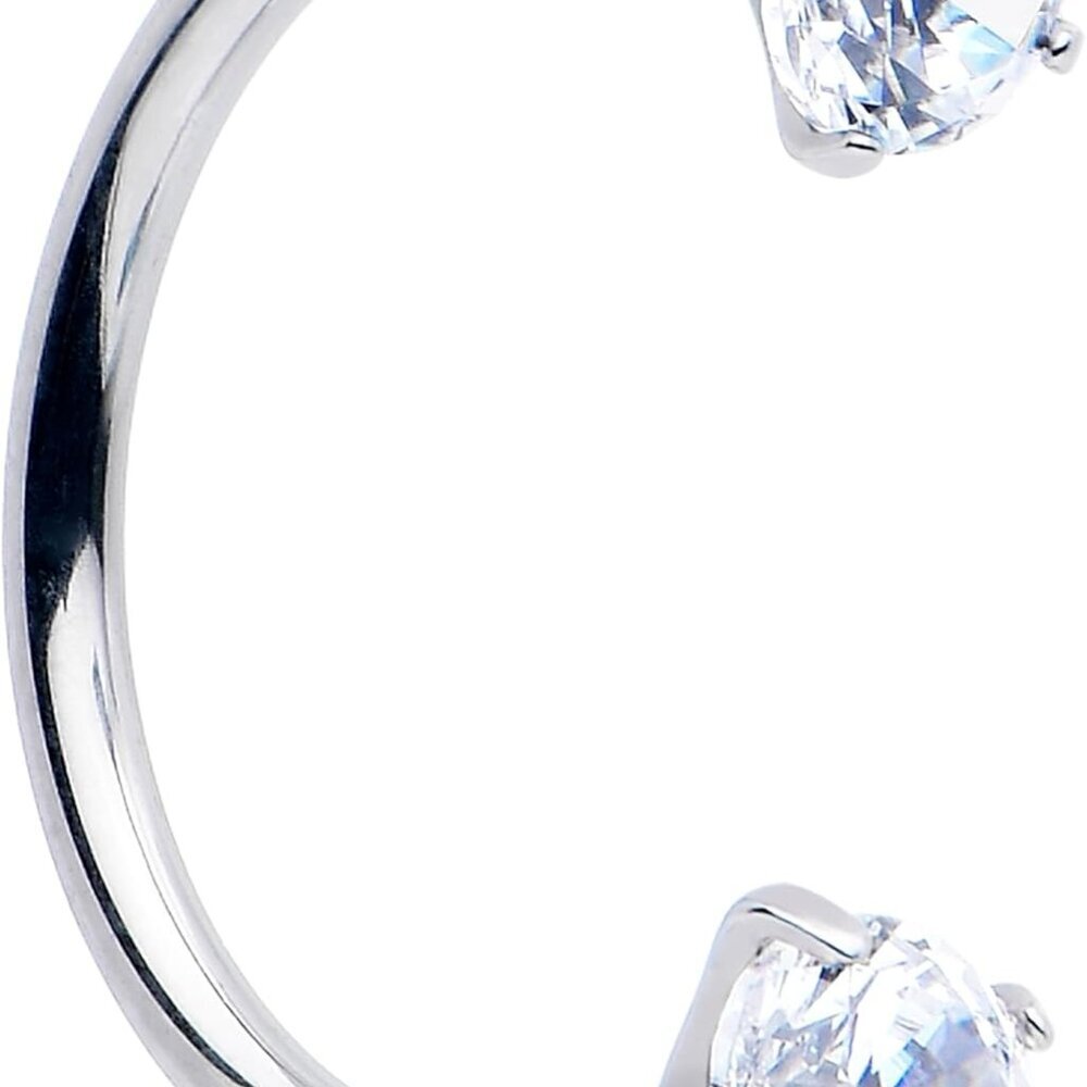 Double Gem Titanium Horseshoe Nose Ring - Internally Threaded Solid Titanium CZ
